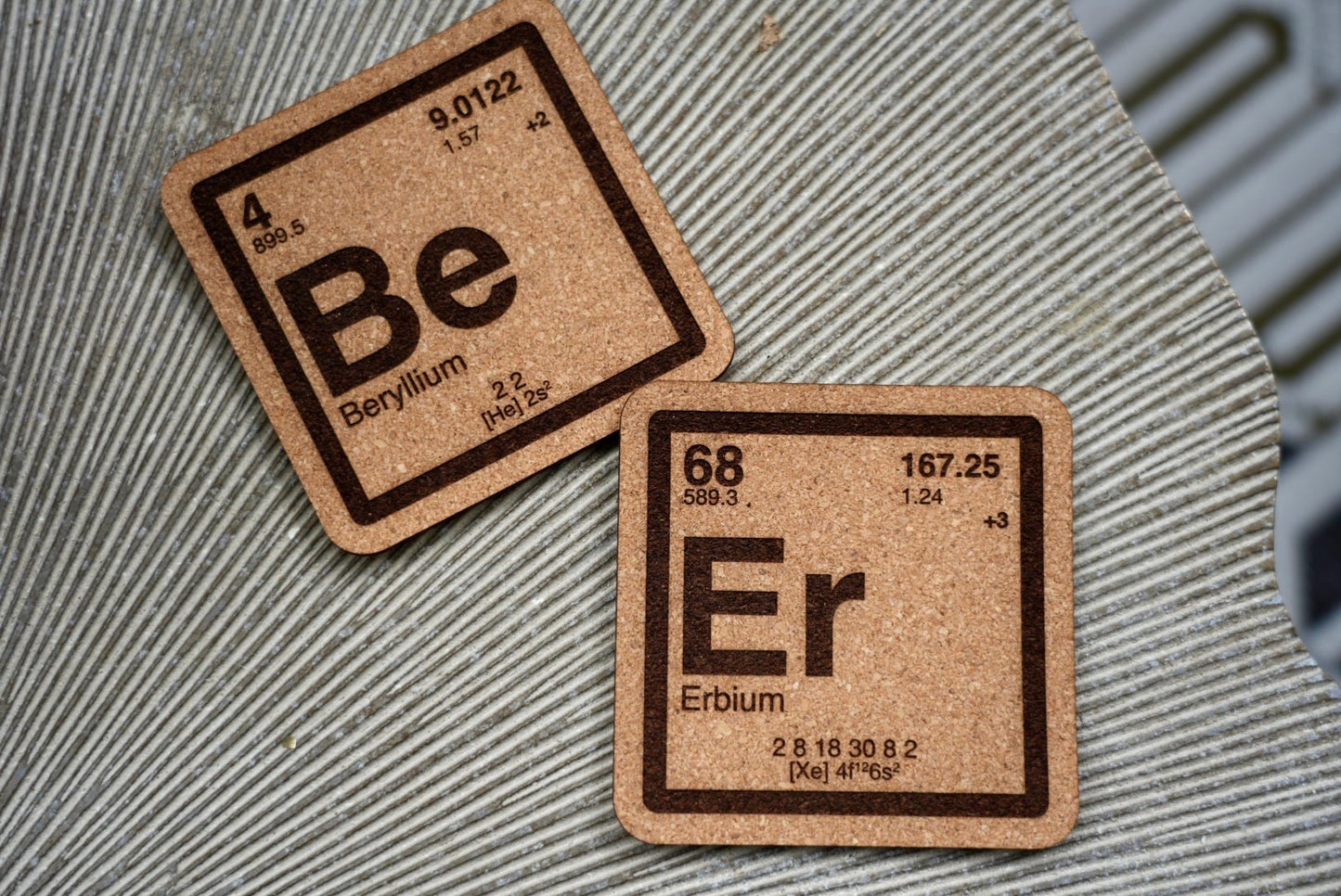 Periodic Table Element Cork Coasters - BeEr WINe WHISKY Chemistry Science Gift Set - Laser Engraved Drink Coasters for Teachers Scientists