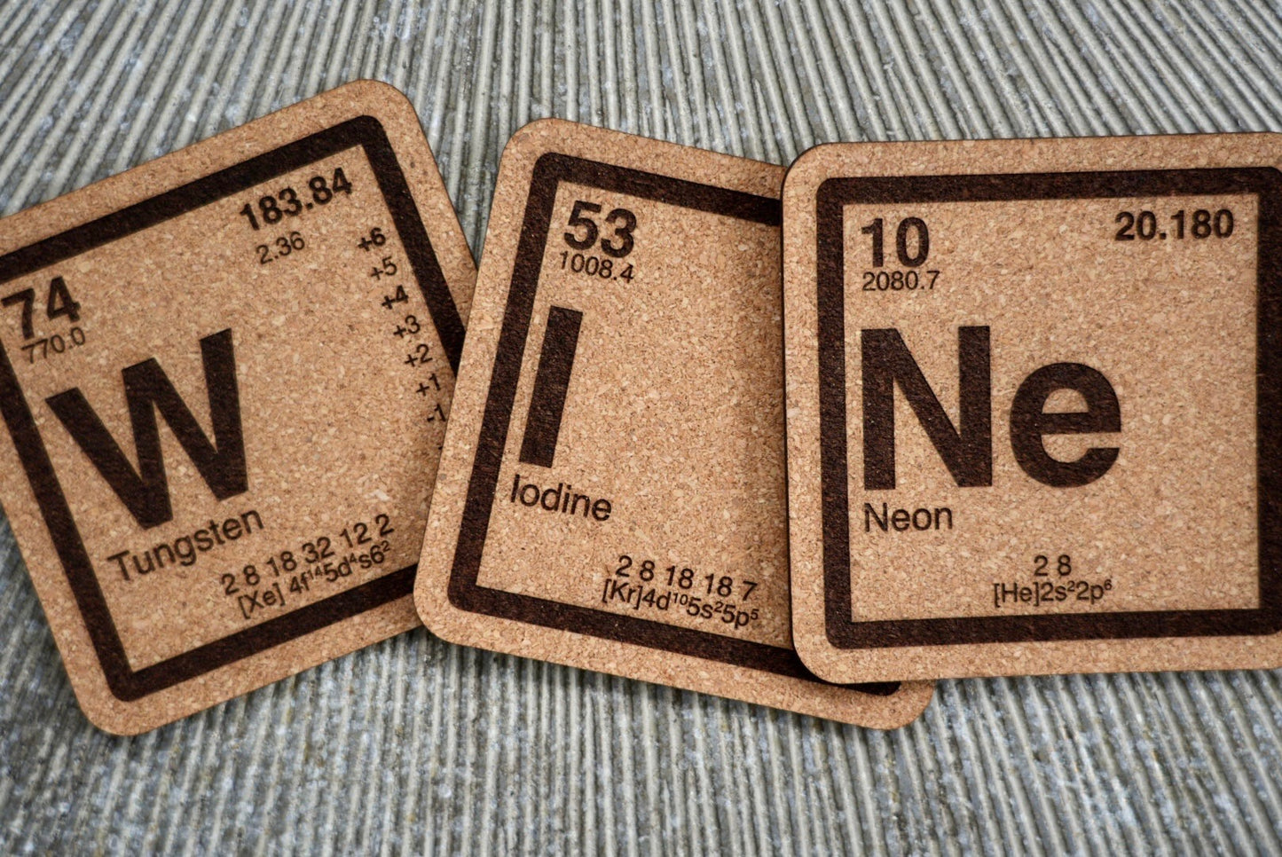 Periodic Table Element Cork Coasters - BeEr WINe WHISKY Chemistry Science Gift Set - Laser Engraved Drink Coasters for Teachers Scientists