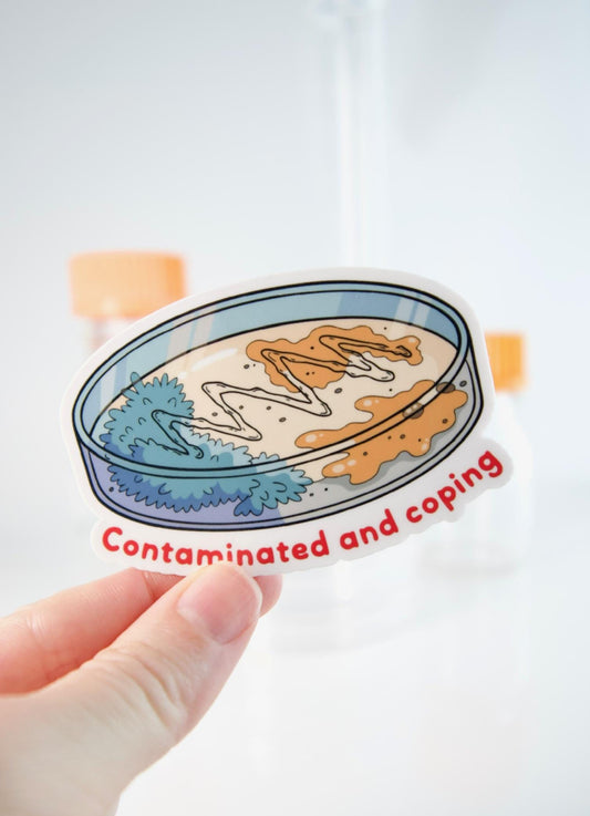 Microbiology Sticker Contaminated and Coping Petri Dish Lab Humor Waterproof Vinyl Decal